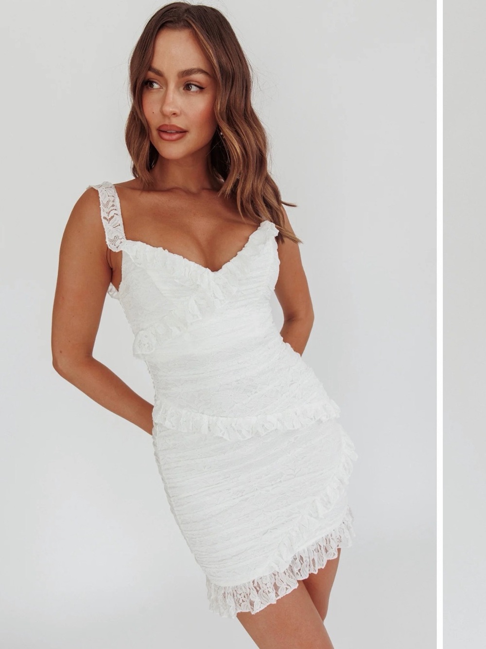 Selfie Leslie White Lace Ruffle Mini Dress